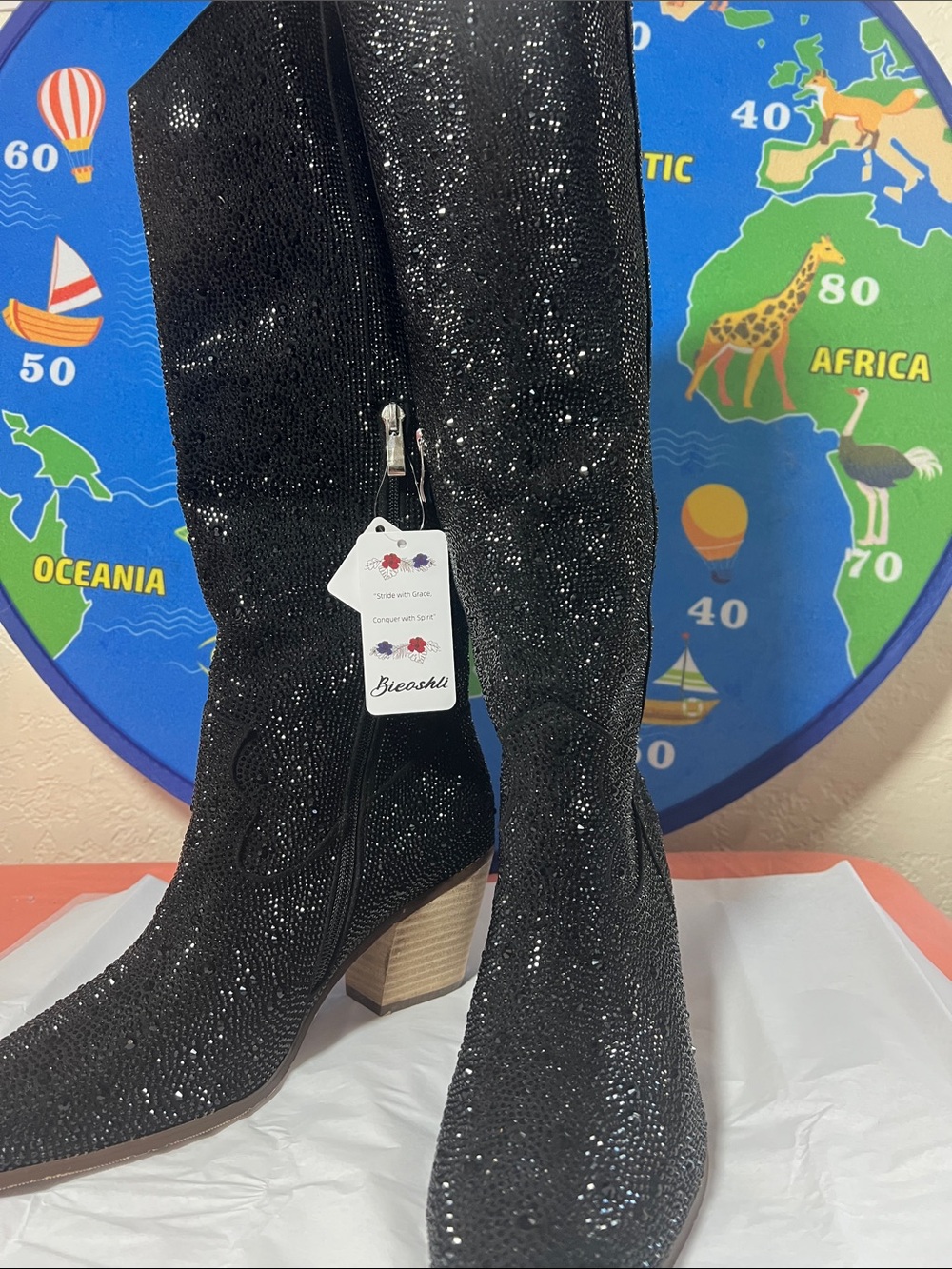 Black Sparkle knee high Women’s Boots